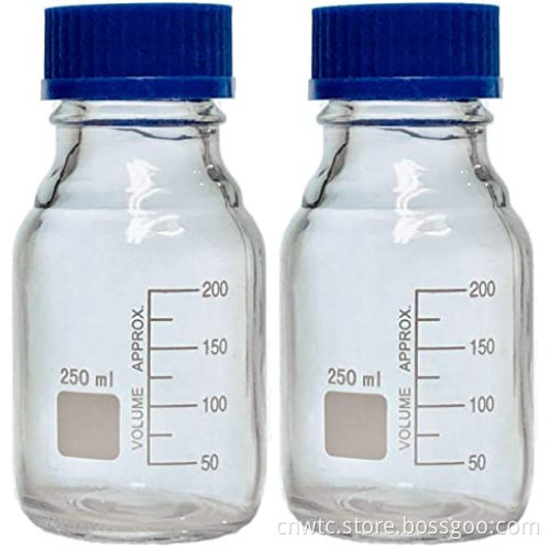 Professional Borosilicate 3.3 Glass Graduated Media Storage Reagent Bottles Equipped with GL45 Screw Caps